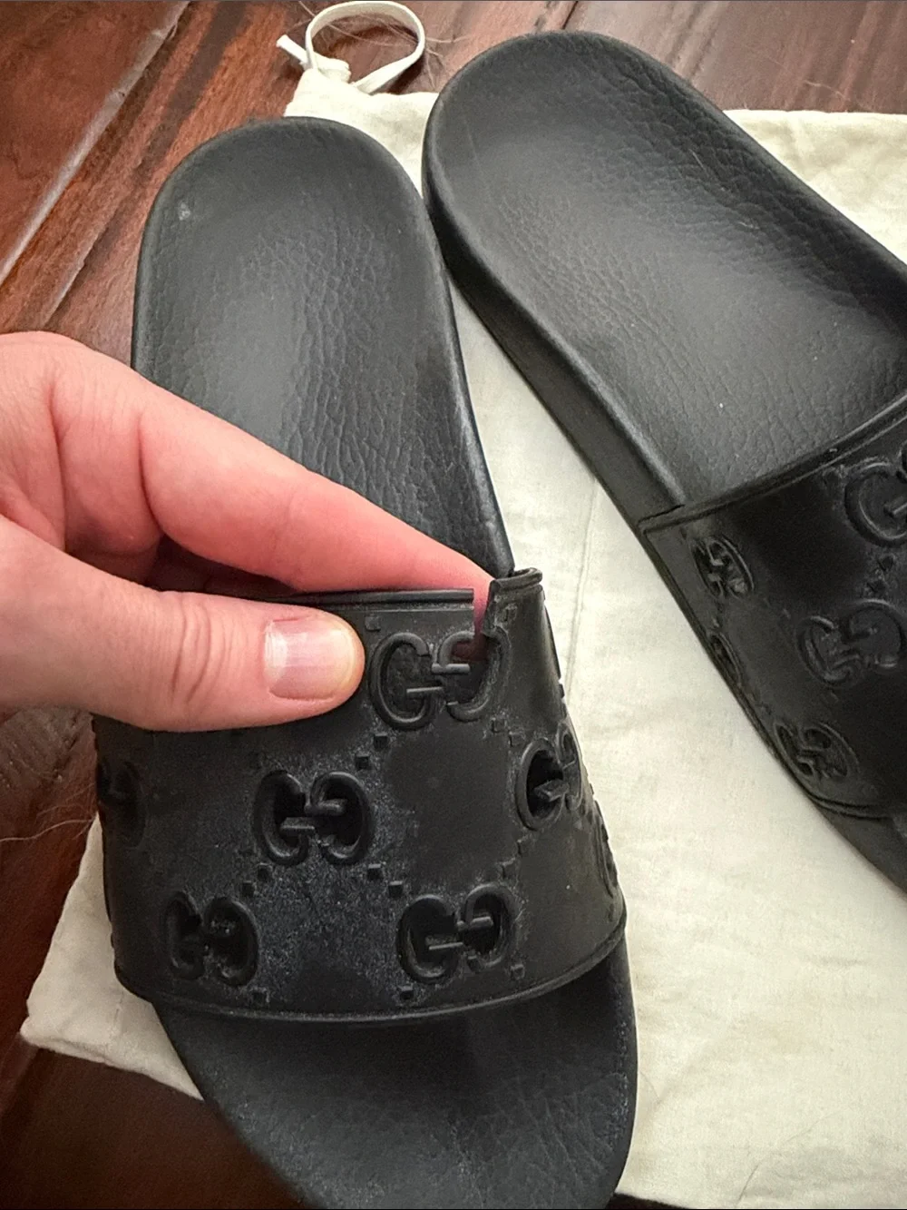 Gucci Black GG Rubber Slide Sandals